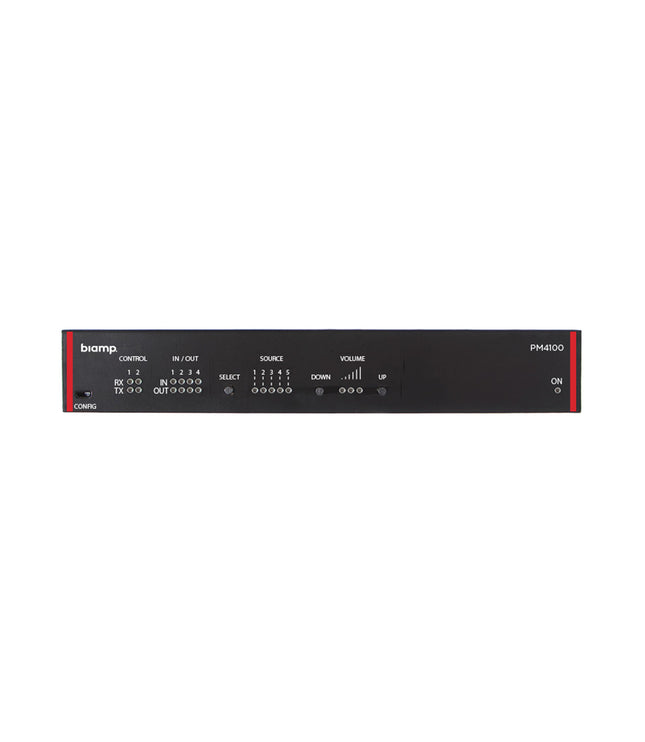 Biamp PM4100 - Half-rack stereo Pre-amplifier/mixer with 4 stereo inputs.