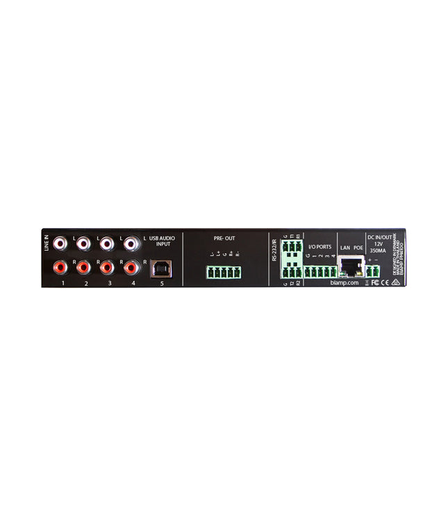 Biamp PM4100 - Half-rack stereo Pre-amplifier/mixer with 4 stereo inputs.