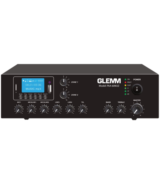 Glemm PAA 60M2Z - 2 Zone Amplifier 2X30 Watt Per Ch. [FM - MP3 - Bluetooth]