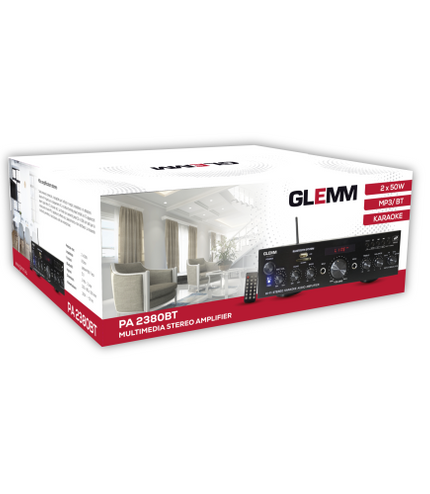 GLEMM PA 2380BT | Stereo amplifier 2x50W Display, MP3, Bluetooth