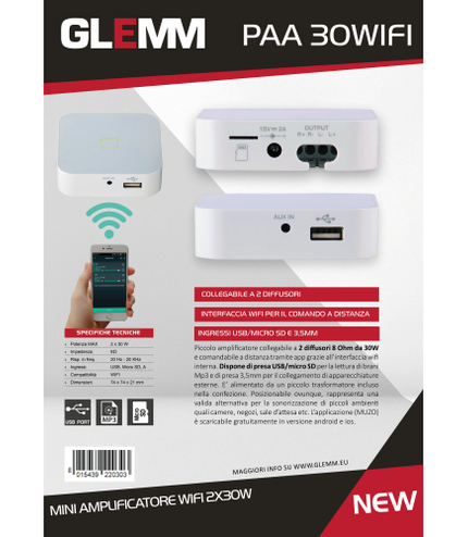 GLEMM PAA 30WIFI | Mini ST wifi amplifier 2x30W